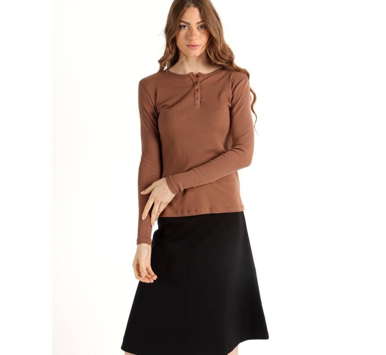 Women's Long Sleeve Ribbed Henley Top