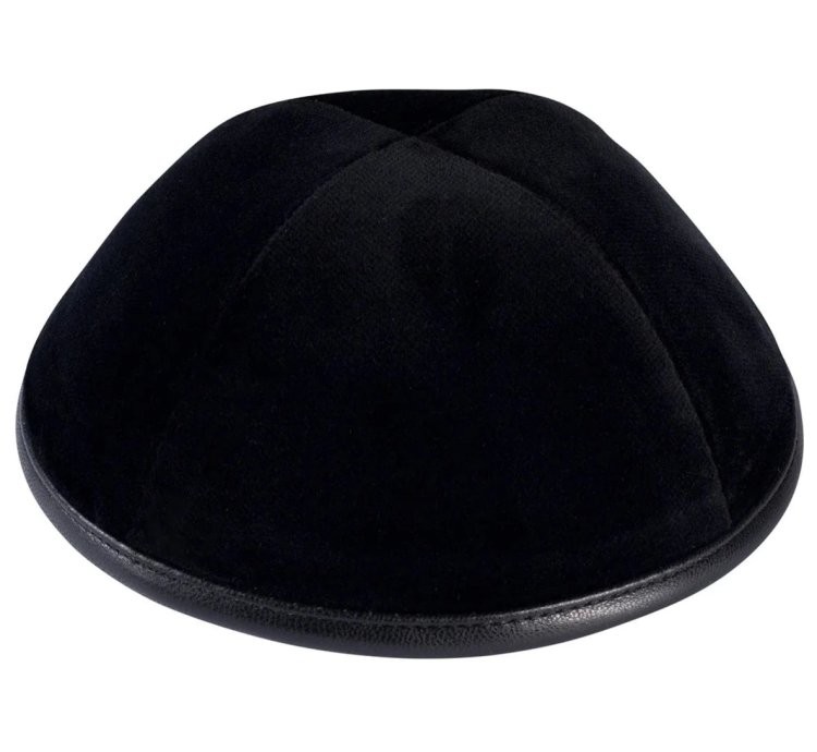 Four Panel Velvet Yarmulke with Leather Rim
