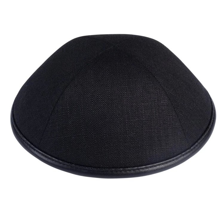 Linen Yarmulke with Leather Rim