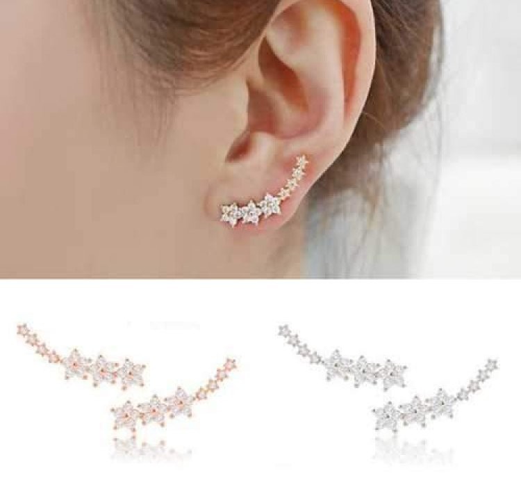 Trendy 925 Silver Needle Star Inlay Zircon Crystal Stud Earrings Jewelry for Women