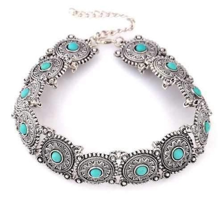 Vintage Carved Flower Turquoise Choker Necklace