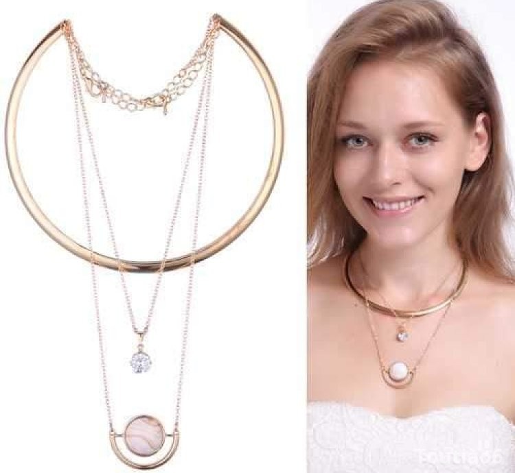 Zircon Gold Collar Chain Multilayer Pendant Necklace For Women