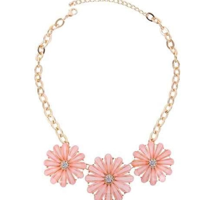 Pink Crystal Flower Pendant Necklace For Women