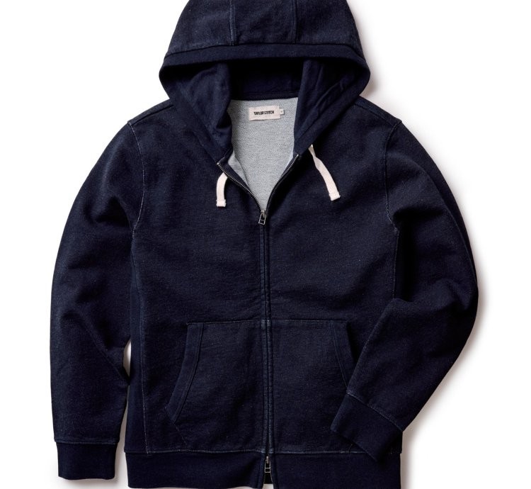 The Apres Zip Hoodie in Rinsed Indigo Terry