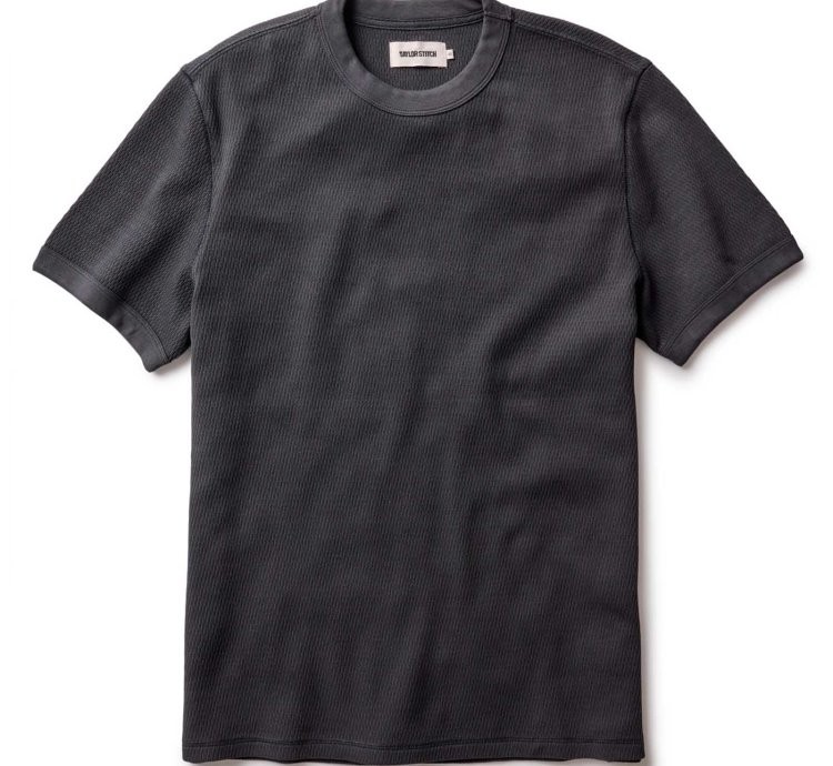 The Organic Cotton Short Sleeve Crew in Faded Black Waffle
