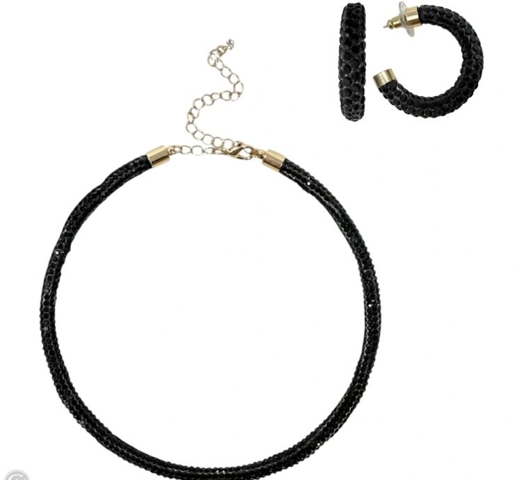 Infinity Lights Crystal Choker Necklace & Hoop Earrings Set, Size: 02 Piece Set