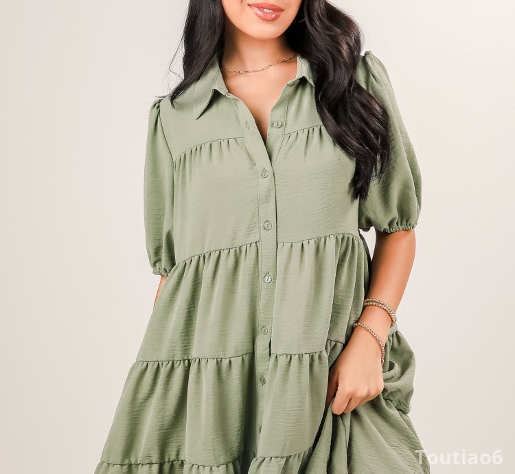So Heavenly Sage Tiered Mini Dress - DU DEAL