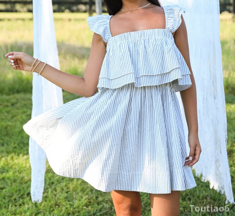Full Of Love White Striped Ruffle Mini Dress
