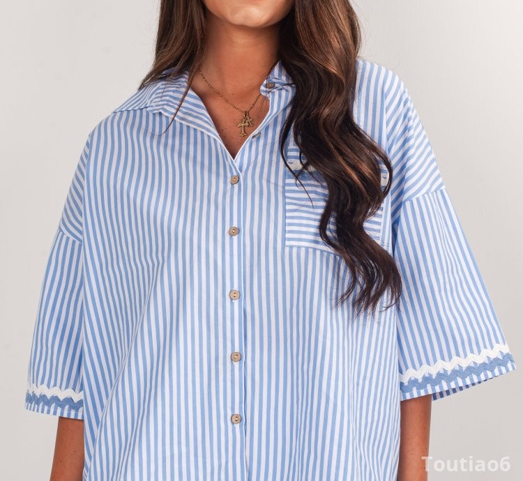 Call Me Yours Blue Striped Blouse - DU DEAL