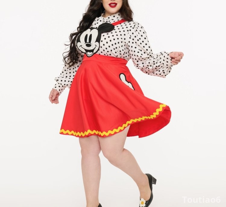 Disney Mickey & Friends Collection by Unique Vintage Plus Size Red Mickey Face Pinafore