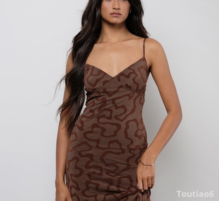 Kalana Maxi Dress in Brown Swirl Flock