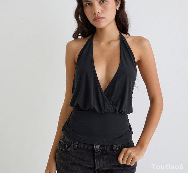 Sherlyn Halter Top in Cupro Black