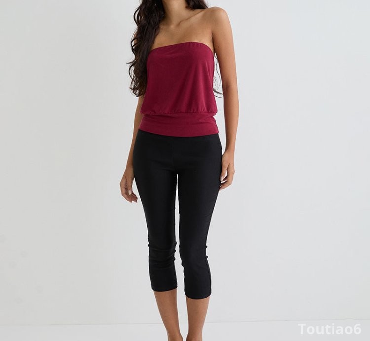 Leocadia Bandeau Top in Cupro Dark Red