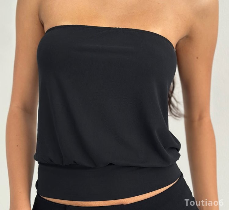 Leocadia Bandeau Top in Cupro Black