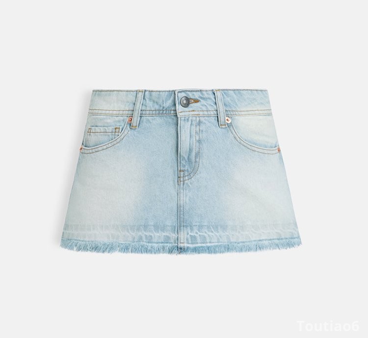 Low Rise Denim Mini Skirt in Icy Blue