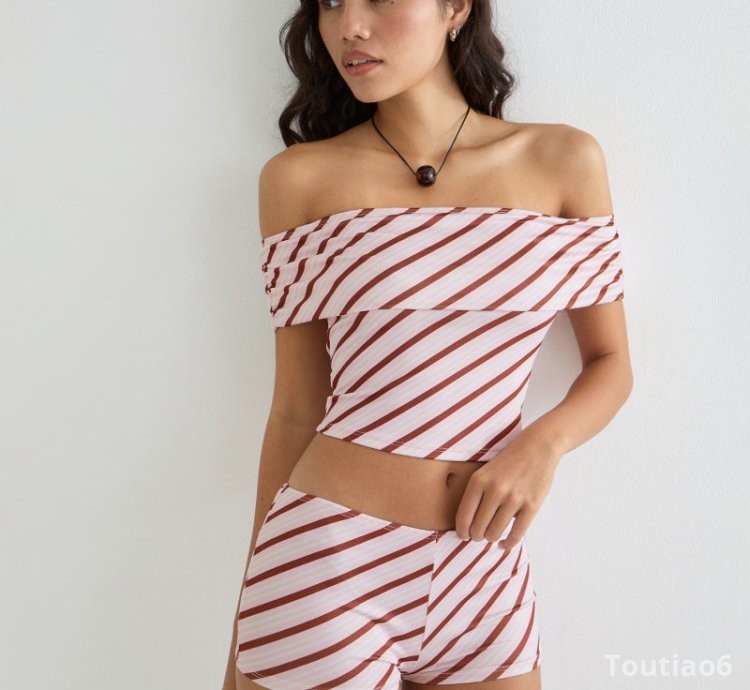 Sarla One Shoulder Top in Diagonal Stripe Pink