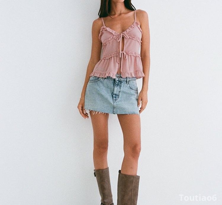 Raeya Tie Front Cami Top in Chiffon Pink