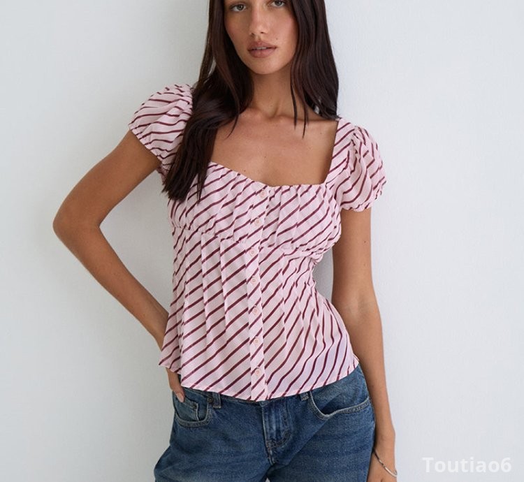 Rolina Blouse in Chiffon Stripe Pink and Burgundy