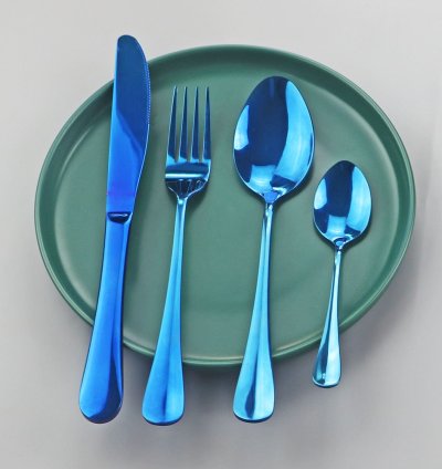 Westerm Blue Cutlery Set Dinnerware Forks Knives Spoons Tea Spoon Flatware Kitchen Dinner 18/10 Stainless Steel Tableware Set