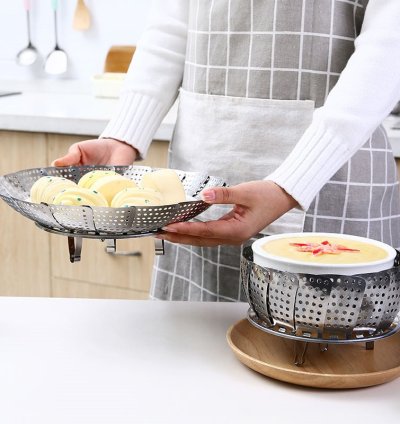 Kitchen Stainless Steel Steamer Fruit Basket Steamed Food Rack Retractable Folding Steamer Cooking Tool