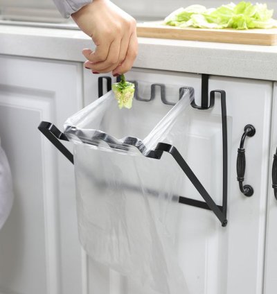 Hanging Kitchen Cabinet Door Trash Rack Towel Storage Garbage Rag Bags Holder