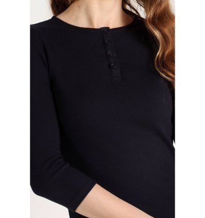 Women's 3/4 Sleeve Ribbed Henley Top