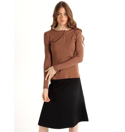 Women's Long Sleeve Ribbed Henley Top