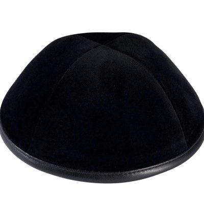 Four Panel Velvet Yarmulke with Leather Rim