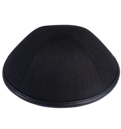 Linen Yarmulke with Leather Rim
