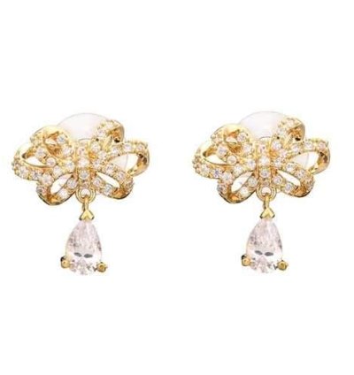 Sweet Bowknot Water Drop Zircon Ear Stud Earrings For Women