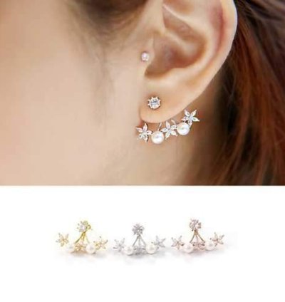 925 Silver Needle Pearl Flower Cubic Zircon Crystal Ear Stud Earrings
