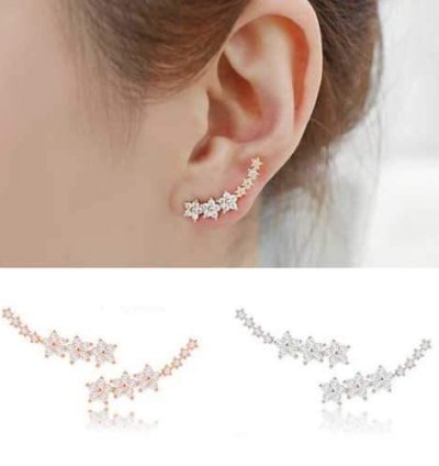 Trendy 925 Silver Needle Star Inlay Zircon Crystal Stud Earrings Jewelry for Women