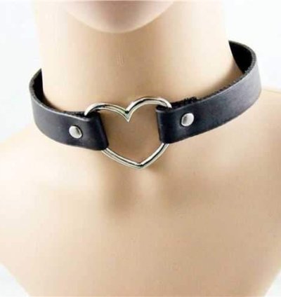 1CM Width Punk Gothic Metal Heart Leather Choker Collar Necklace Only for Wholesale