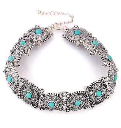 Vintage Carved Flower Turquoise Choker Necklace