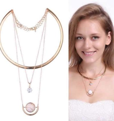 Zircon Gold Collar Chain Multilayer Pendant Necklace For Women