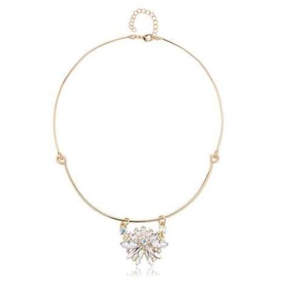 Trendy Balancing Style Dangle Crystal Flower Delicate Pandent Rhinestone Gold Necklace for Women