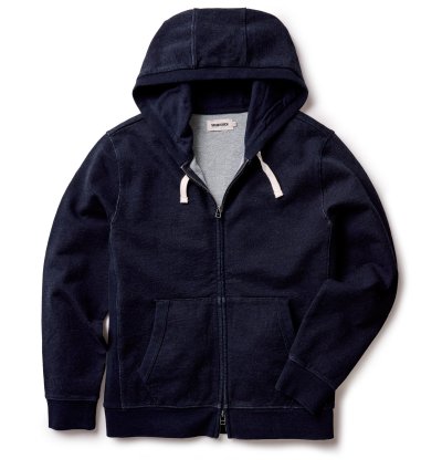 The Apres Zip Hoodie in Rinsed Indigo Terry