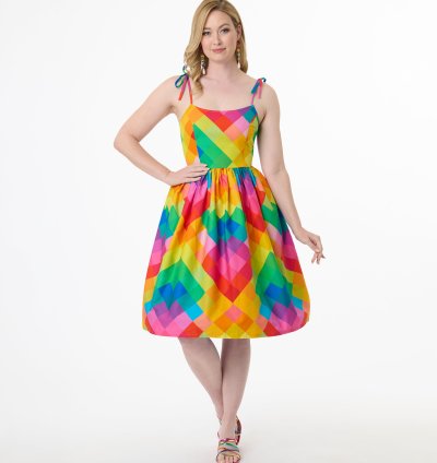 Unique Vintage 1950s Rainbow Chevron Cotton Bobbie Swing Dress