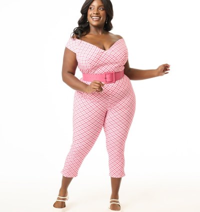 Unique Vintage Plus Size 1950s Pink & White Gingham Rachelle Capri Pants