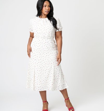 Royal Monk Plus Size White Cherry Lucille Midi Dress