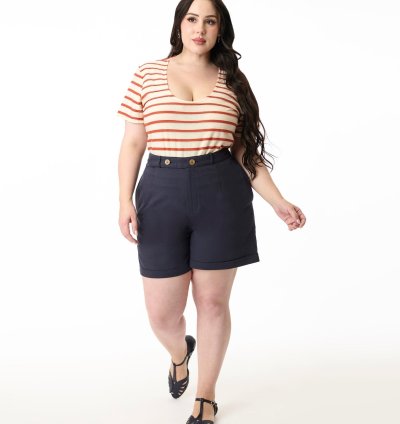 Royal Monk Plus Size 1950s Navy Blue June Shorts