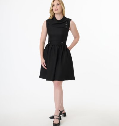Smak Parlour Black Tweed Funnel Neck Fit & Flare Dress