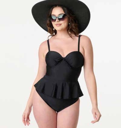 Unique Vintage Black Solana Tankini Swim Top