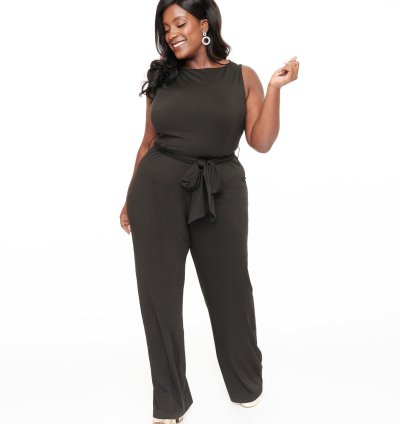 Unique Vintage Plus Size 1950s Black Boat Neck Jumpsuit