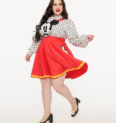 Disney Mickey & Friends Collection by Unique Vintage Plus Size Red Mickey Face Pinafore