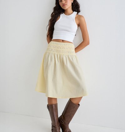 Neleta Midi Skirt in Poplin Lemon