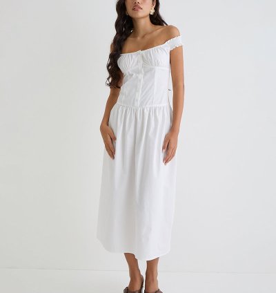 Tamashi Off the Shoulder Maxi Dress in White