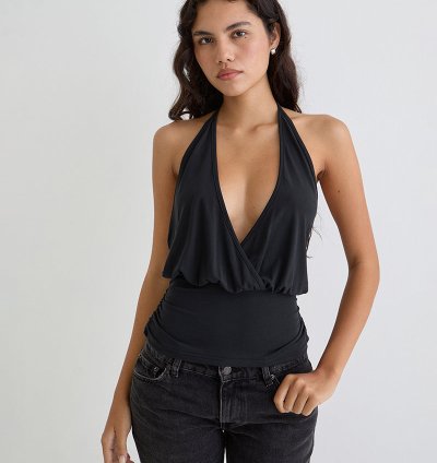 Sherlyn Halter Top in Cupro Black