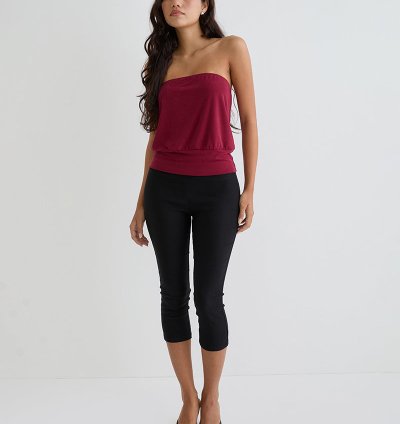 Leocadia Bandeau Top in Cupro Dark Red