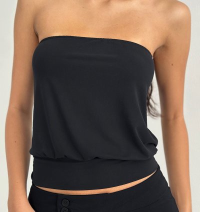 Leocadia Bandeau Top in Cupro Black